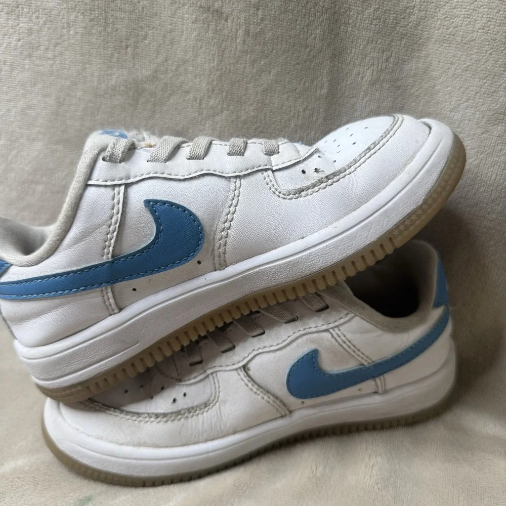 Nike Boys Sz 12 C Force 1 Low EasyOn Little Kid's Childs White Aquarius Blue